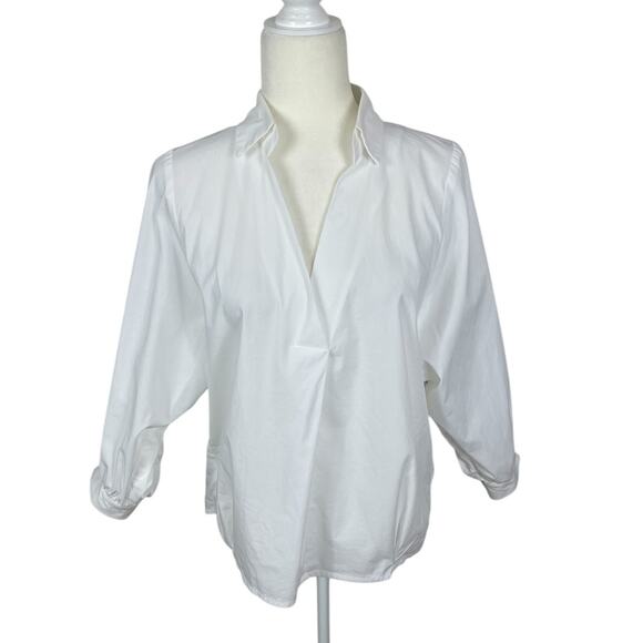 Weill Paris Cotton Popover Top Button Back White Size S/M Classic Effortless - Picture 1 of 8